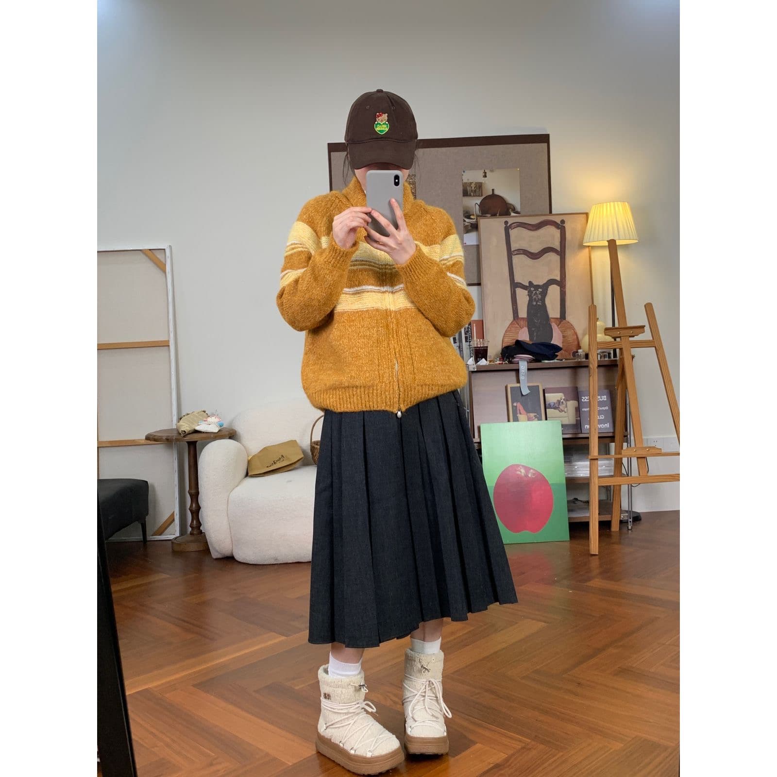 레트로 양모 스트라이프 배색 루즈핏 니트 오픈 가디건 여성 가을 겨울 새로운 슬림해 보이는 다용도 느긋한 바람 지퍼 재킷 이미지 3