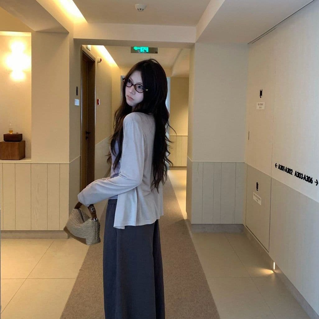 40 면 주간 실크 리브 긴팔 티셔츠 여성 이미지 3