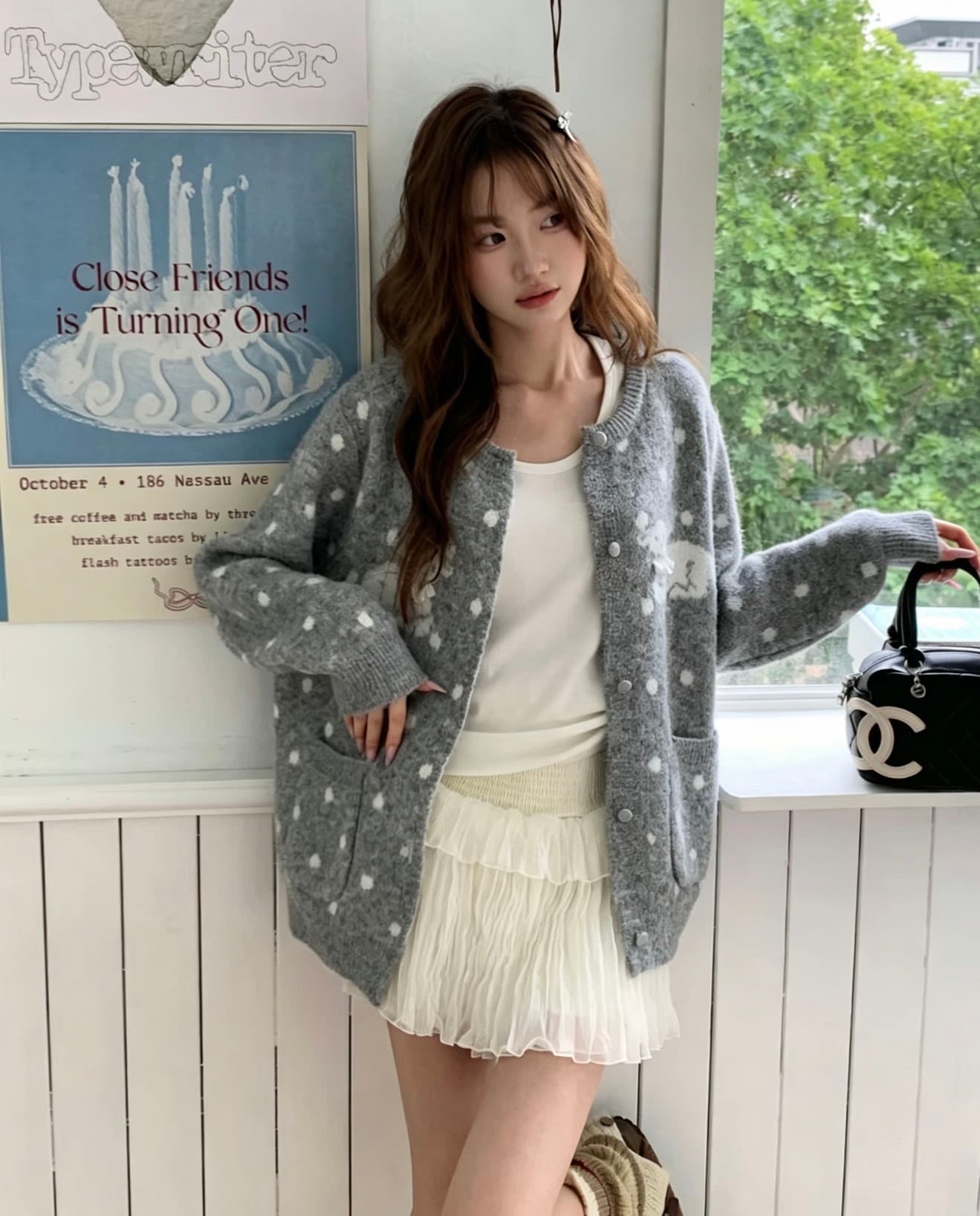 한 부서 루즈핏 도트 무늬 스웨터 여자 가을 겨울 부드러운 찹쌀 만화 연령 감소 라운드 넥 니트 오픈 가디건 캐주얼 느긋한 바람 맨위 상세 이미지 8