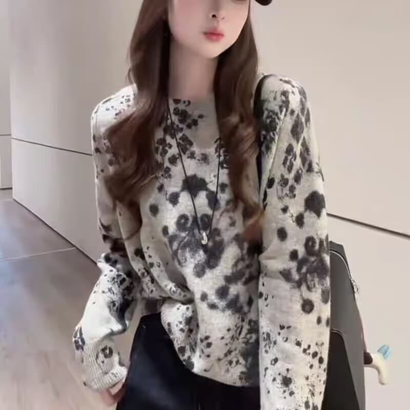가을 외국 가스 디자인 센스 작은 대중 루즈핏 헤일로 염색 다용도 부드러운 찹쌀 풀오버 니트 스웨터 이미지 3