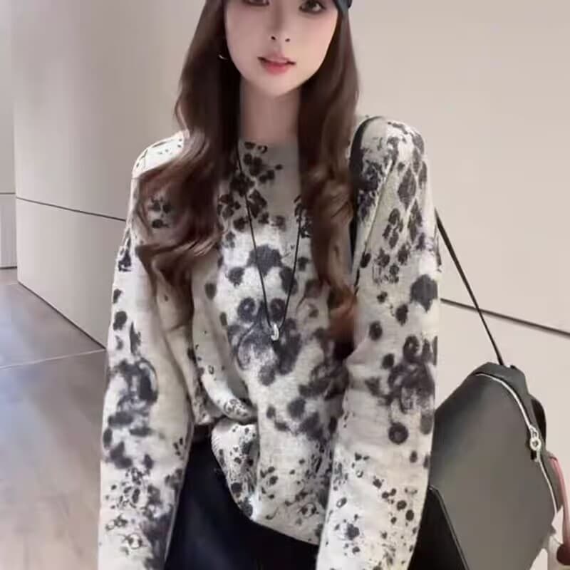 가을 외국 가스 디자인 센스 작은 대중 루즈핏 헤일로 염색 다용도 부드러운 찹쌀 풀오버 니트 스웨터 상세 이미지 4