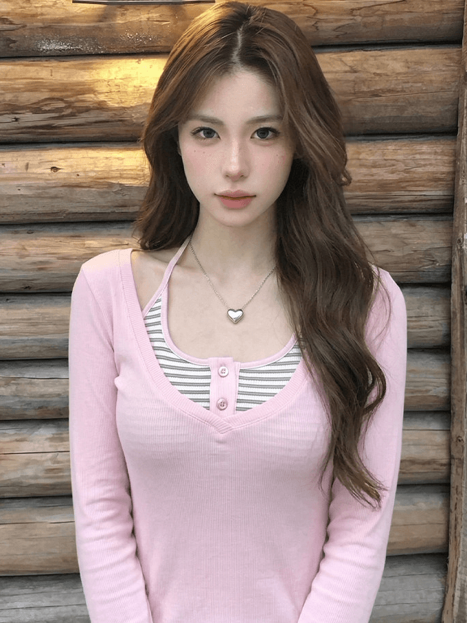 210 그램 아메리칸 핫걸 바람 패션 긴팔 티셔츠 여성 디자인 센스 투피스 세트 맨위 상세 이미지 4