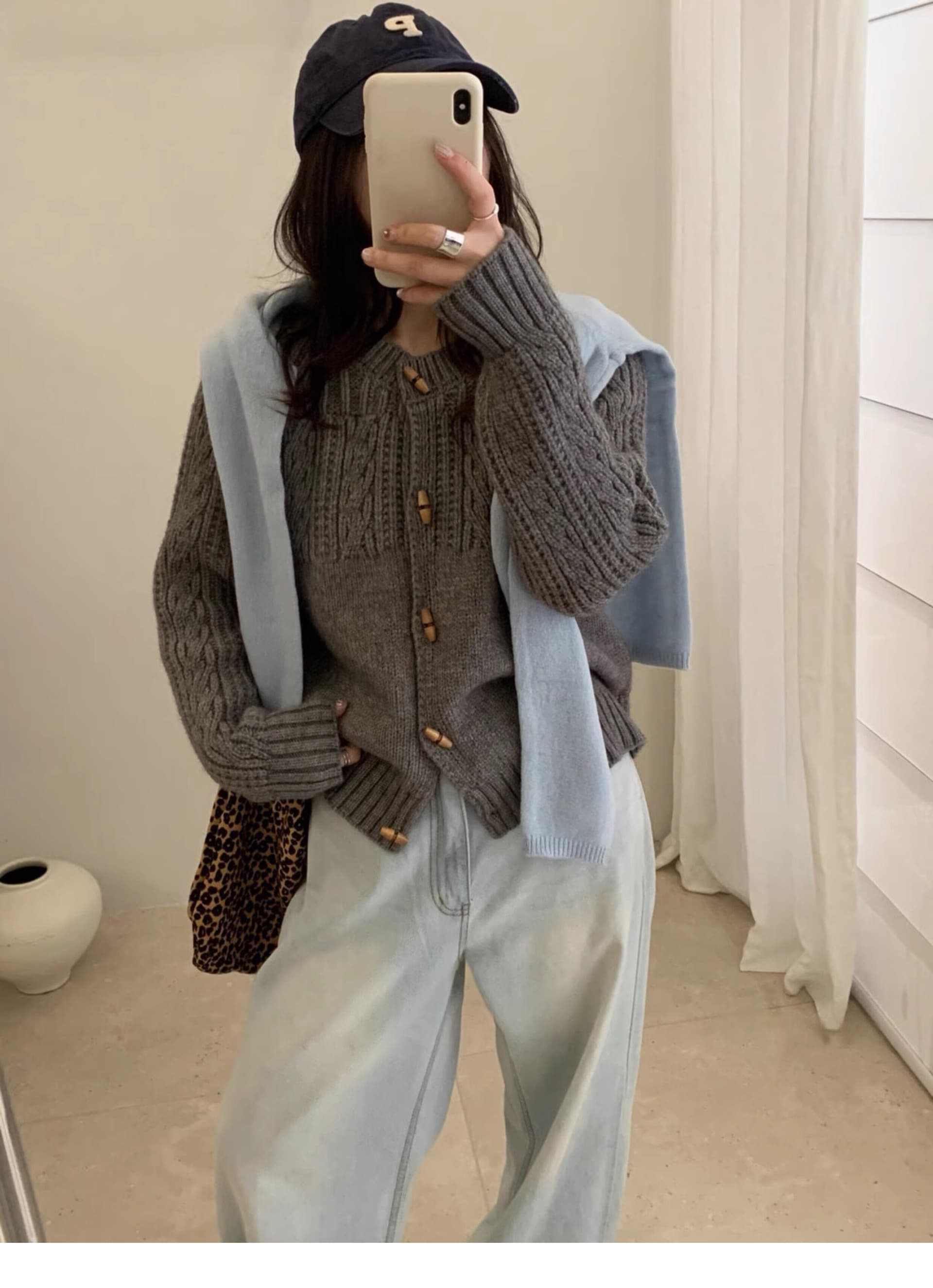 스웨터 여자 한 부서 소뿔 버클 꽈배기 오픈 가디건 가을 겨울 레트로 와이드 부드러운 찹쌀 다용도 캐주얼 니트 재킷 두꺼움 상세 이미지 6