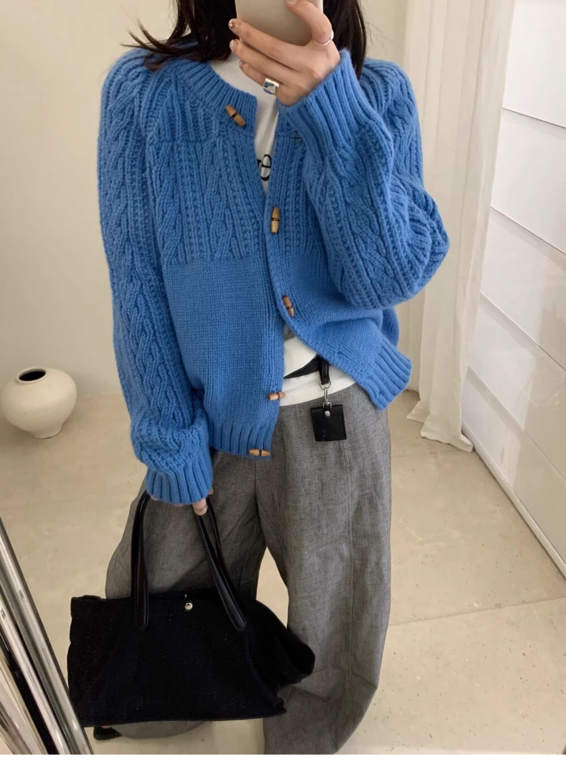 스웨터 여자 한 부서 소뿔 버클 꽈배기 오픈 가디건 가을 겨울 레트로 와이드 부드러운 찹쌀 다용도 캐주얼 니트 재킷 두꺼움 상세 이미지 14