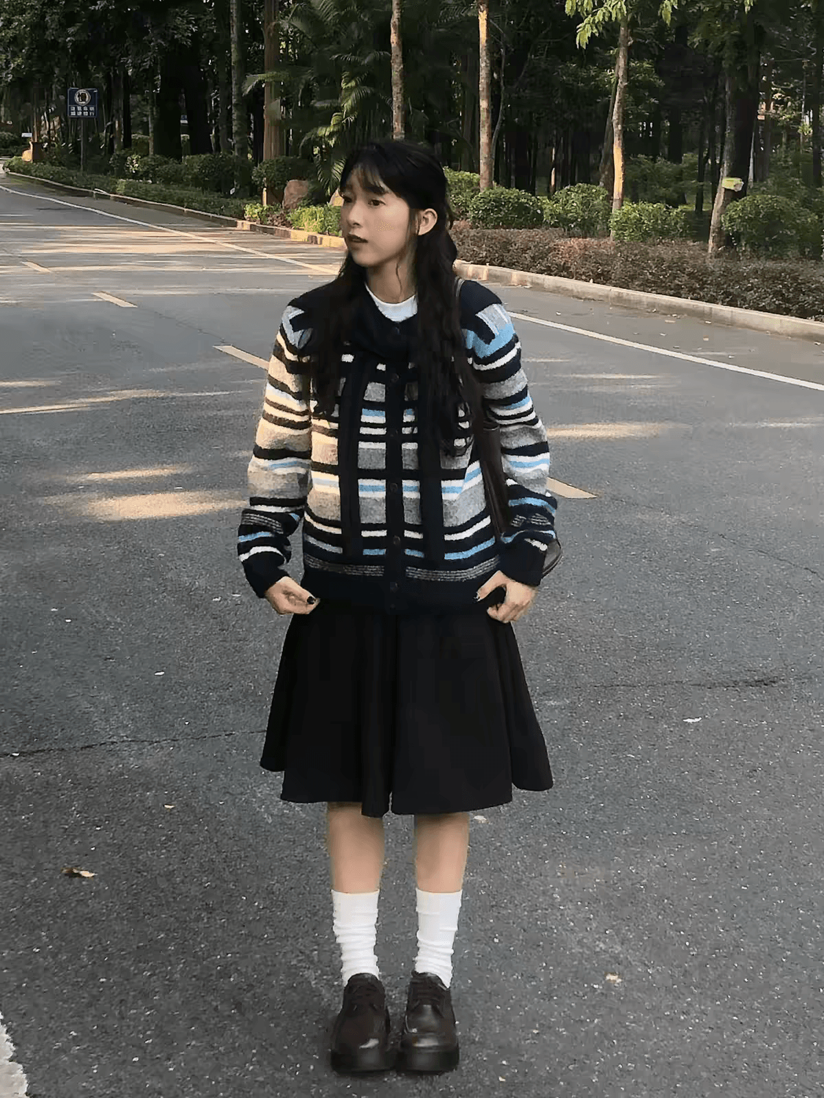 벨트 숄 배색 스트라이프 스웨터 오픈 가디건 여성 코트 가을 겨울 작은 키 루즈핏 다용도 맨위 이미지 4