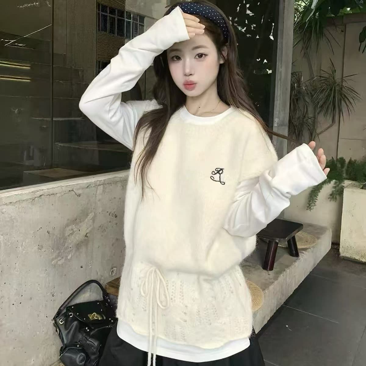 작은 요정 니켈 어린이 소녀 센스 민소매 스웨터 여자 2026 가을 한 부서 자수 스트랩 허리 수축 슬림해 보이는 베스트 맨위 이미지 5