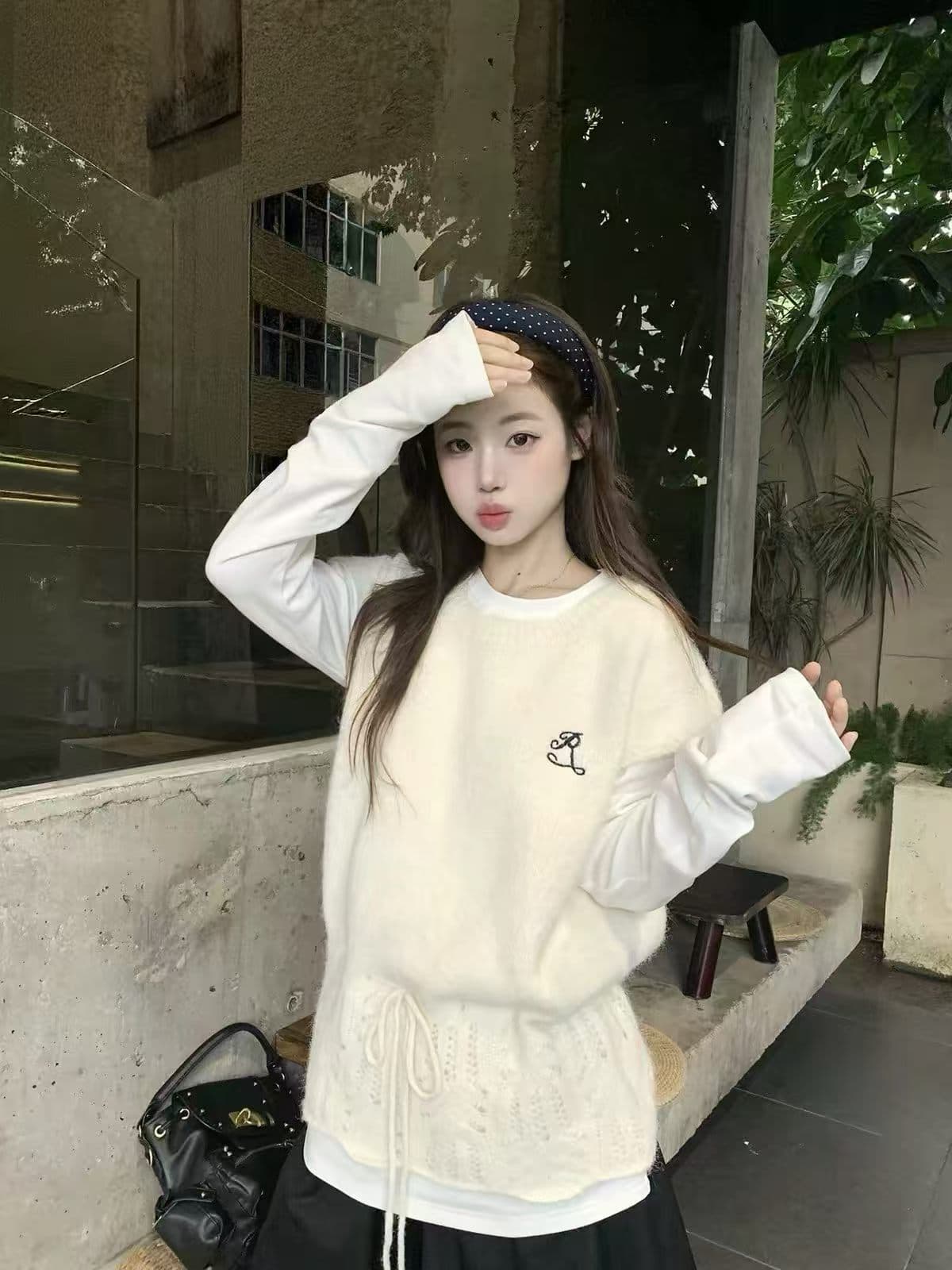 작은 요정 니켈 어린이 소녀 센스 민소매 스웨터 여자 2026 가을 한 부서 자수 스트랩 허리 수축 슬림해 보이는 베스트 맨위 상세 이미지 3