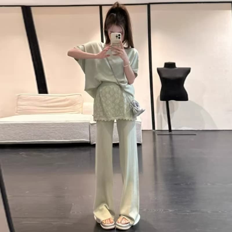 한국 동대문 2026 여름 새로운 외국 가스 다용도 슬림해 보이는 랩스커트팬츠 패치워크 긴 바지 맨위 세트 여성 이미지 5