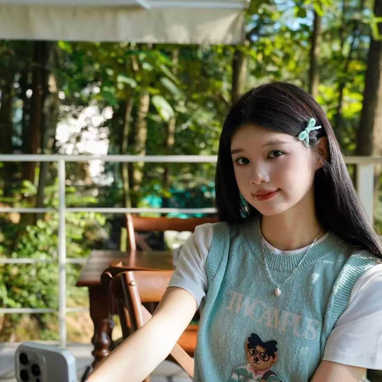 주 주 추 같은 단락 여성 의류 한 부서 연령 감소 학원 스타일 슈퍼 귀여운 맨위 여름 작은 곰 자수 페이크 레이어드 티셔츠 이미지 3