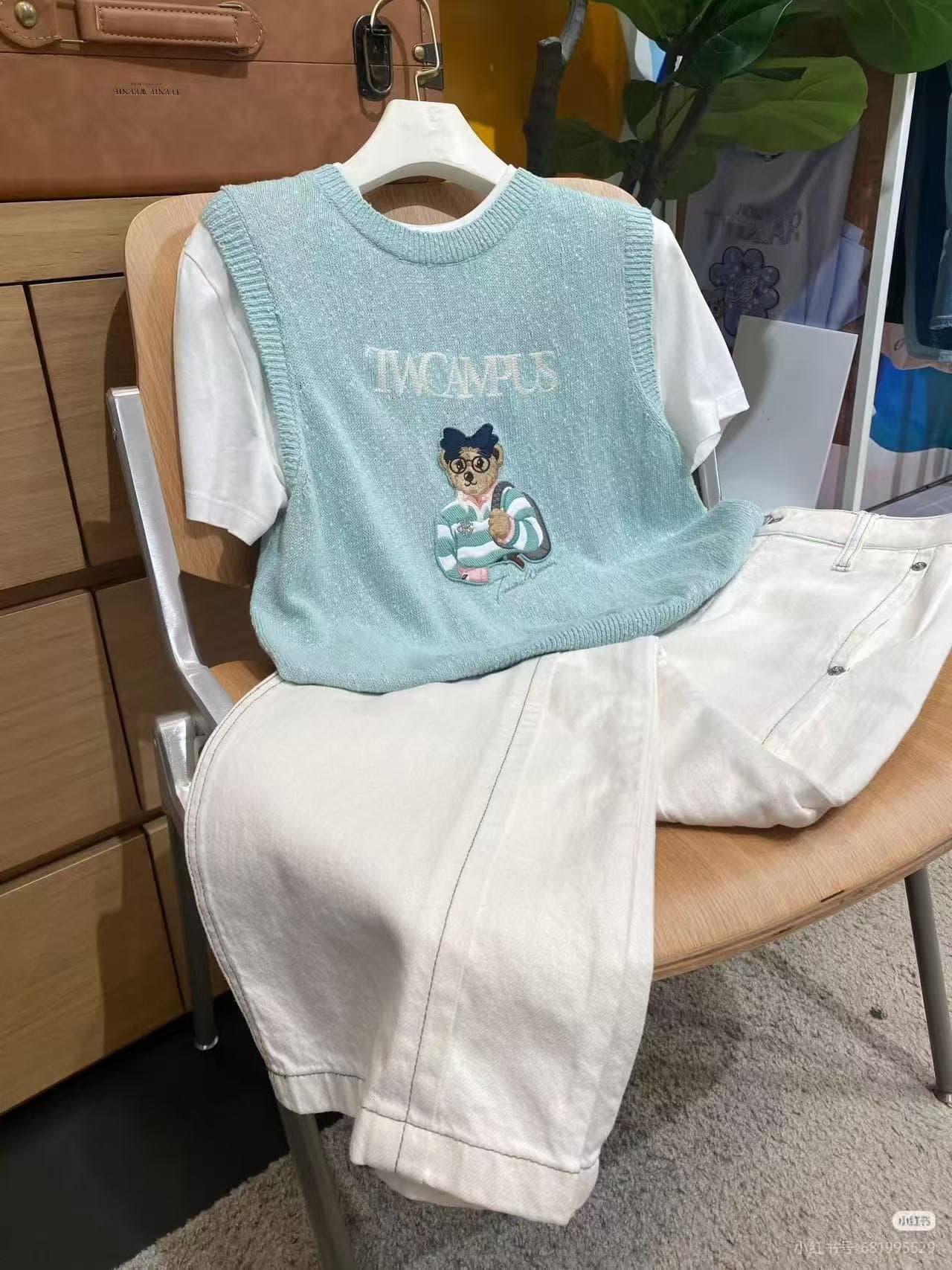 주 주 추 같은 단락 여성 의류 한 부서 연령 감소 학원 스타일 슈퍼 귀여운 맨위 여름 작은 곰 자수 페이크 레이어드 티셔츠 상세 이미지 3