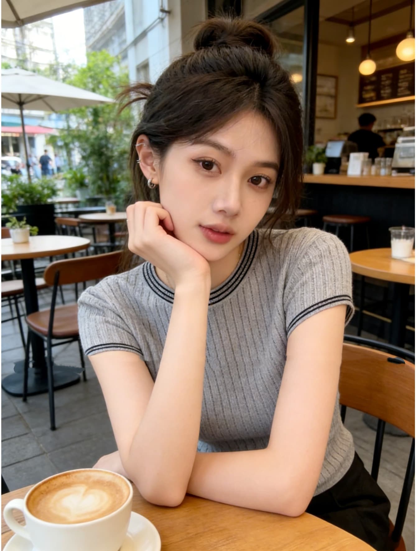 여름 출퇴근 몸매 가꾸기 라운드 넥 배색 스트라이프 반팔 니트 스웨터 여성 회색 디자인 센스 패션 미니멀리즘 맨위 여성 상세 이미지 4