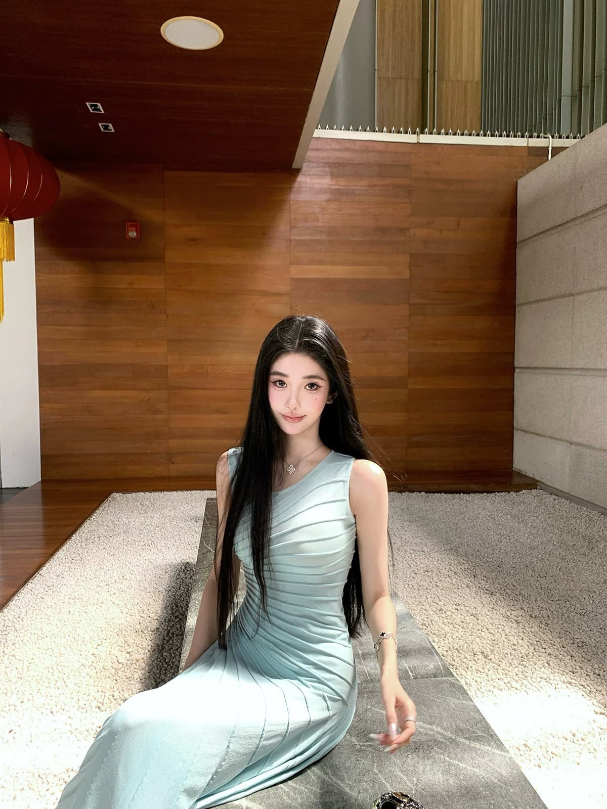 barb chill 갤러리 봐라. 전시회 프랑스식 민소매 드레스 롱 스커트 여성 여름 5 월 1 일 여행 니트 원피스 상세 이미지 27