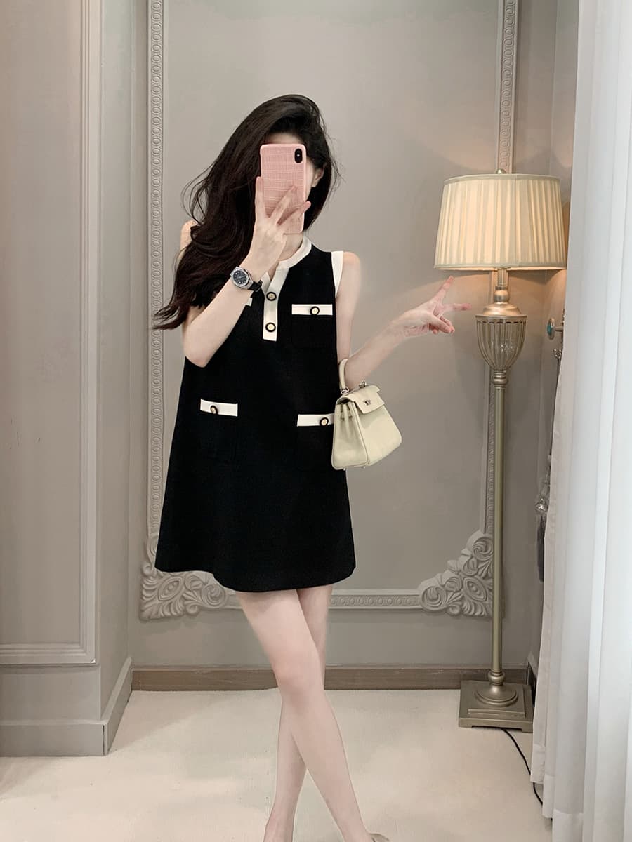 프랑스식 작은 샤넬 스타일 민소매 니트 여성 드레스 부유 한 가족 천 골드 슬림해 보이는 품격 그는 벤 바람 한 마디 조끼 스커트 상세 이미지 6