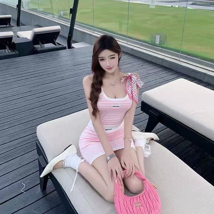 장 원 영어 스타일 순수한 욕망 섹시함 몸매 가꾸기 세트 여성 조끼 타이트 스커트 투피스 세트 이미지 4
