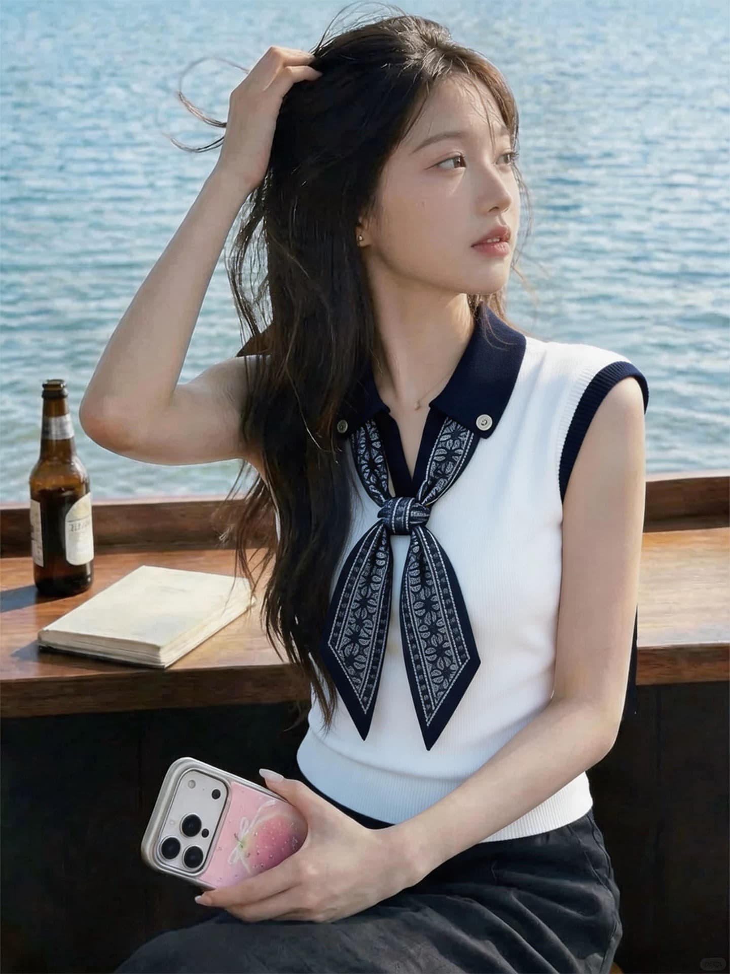 2026 슈퍼 화재 연령 감소 스카프 폴로 칼라 회색 조끼 여름 여성 의류 몸매 가꾸기 민소매 티셔츠 맨위 인사이드 가져 가라. 외출용 상세 이미지 4