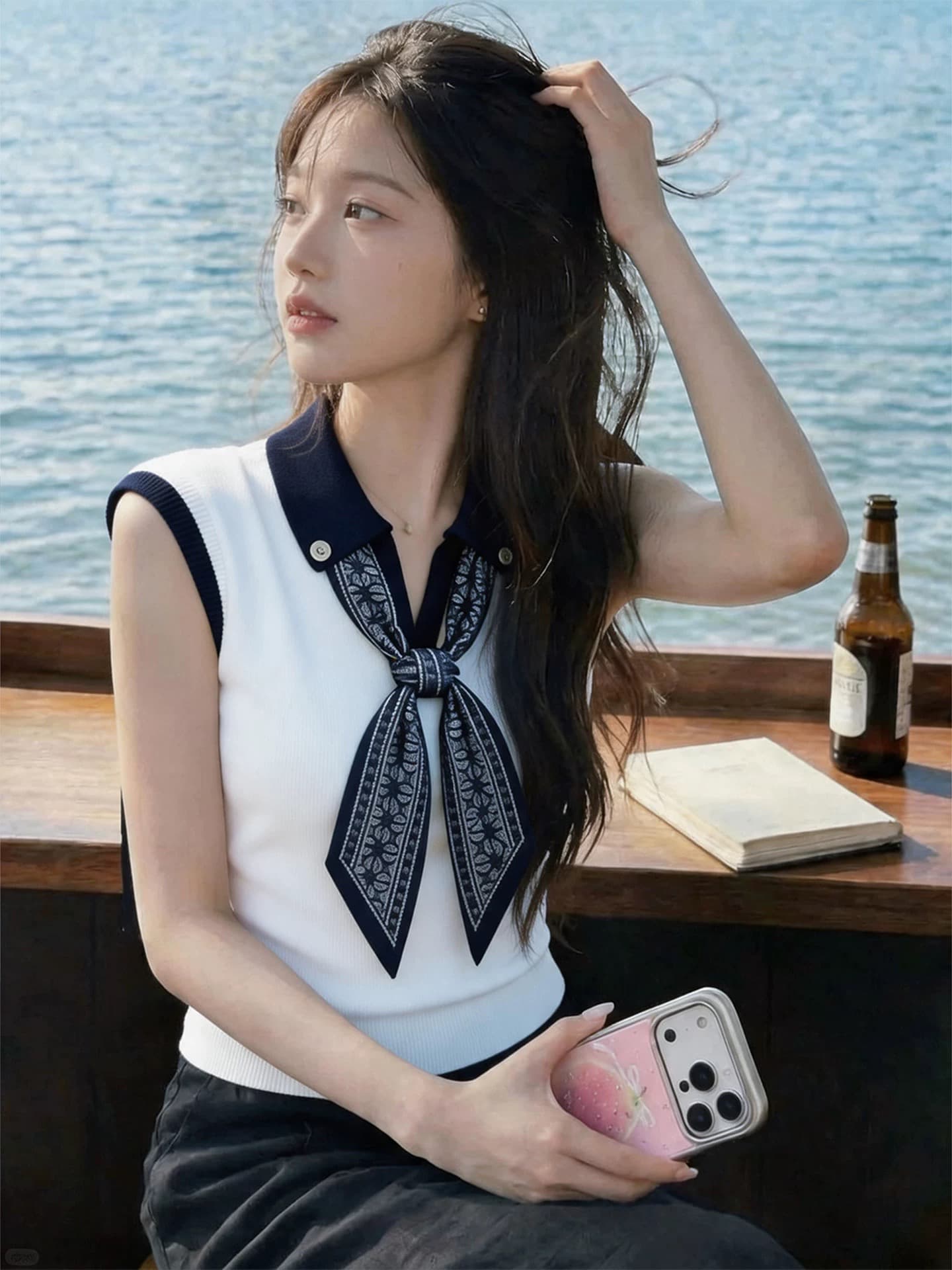 2026 슈퍼 화재 연령 감소 스카프 폴로 칼라 회색 조끼 여름 여성 의류 몸매 가꾸기 민소매 티셔츠 맨위 인사이드 가져 가라. 외출용 상세 이미지 5