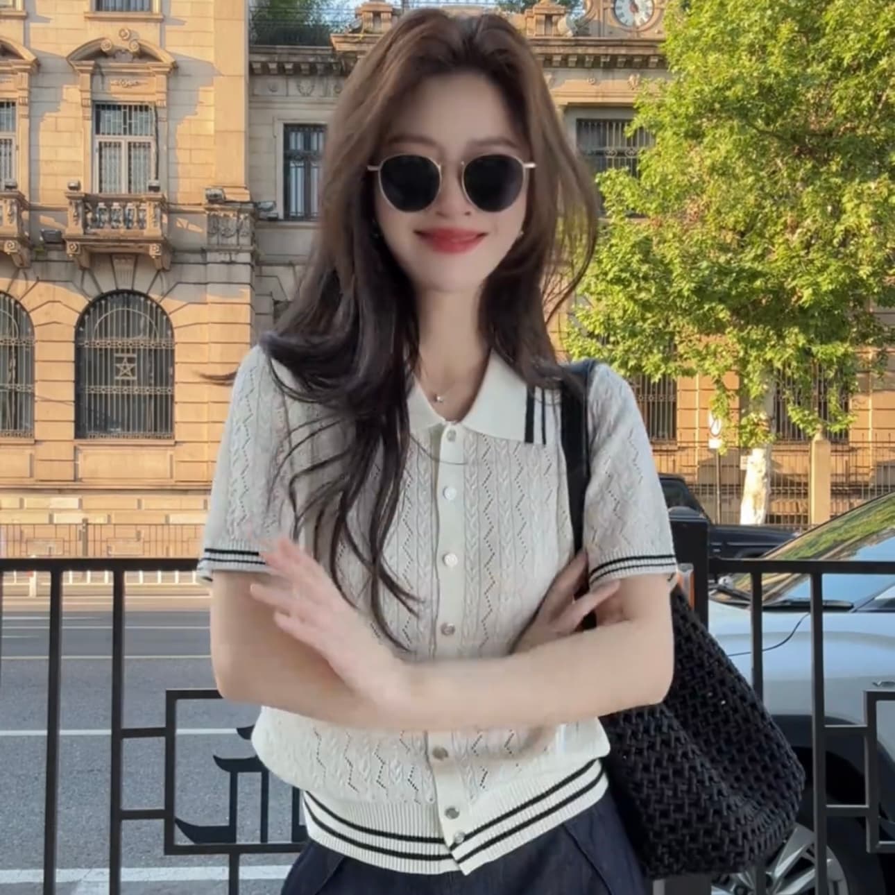 POLO 칼라 반팔 맨위 2026 년 여름 새로운 느긋한 센스 티셔츠 외국 가스 니트 스웨터 여성 상세 이미지 5