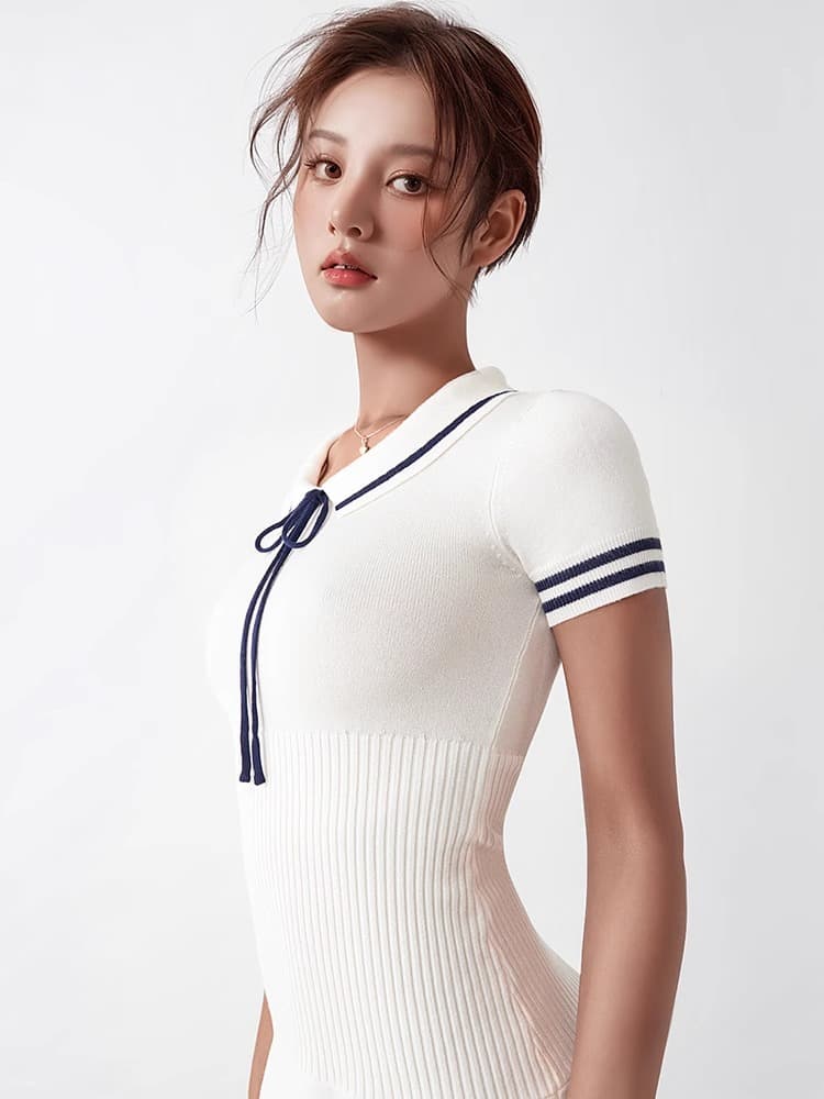 한국 nontrade frankies 핫걸 반팔 폴로 칼라 니트 드레스 한 마디 미니 스커트 ch 예약하기 신화 같은 단락 상세 이미지 3