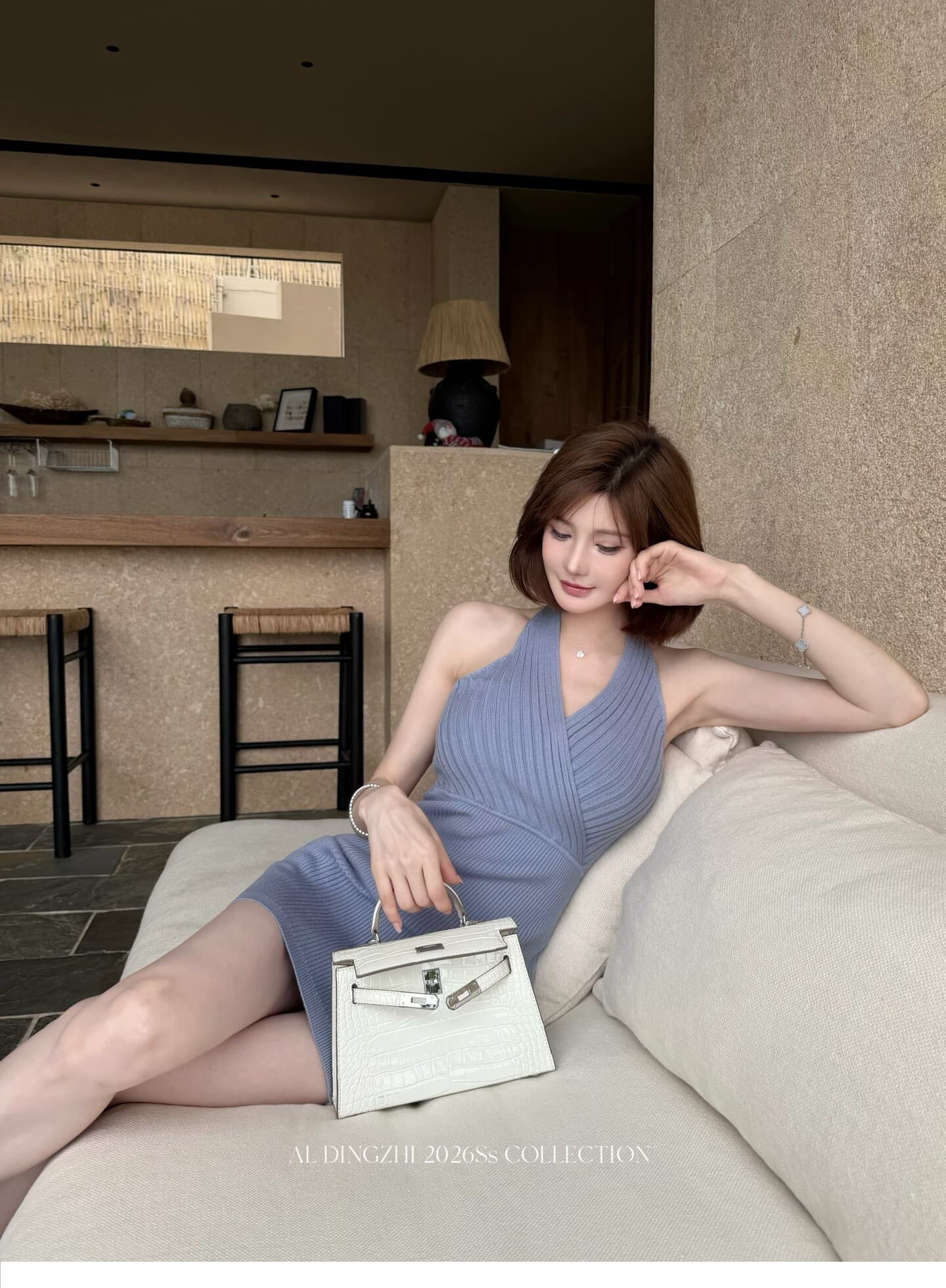 섹시함 순수한 욕망 니트 백리스 행침 목 여성 드레스 여름 작은 키 품격 허리 수축 몸매 가꾸기 타이트 스커트 짧은 치마 상세 이미지 15