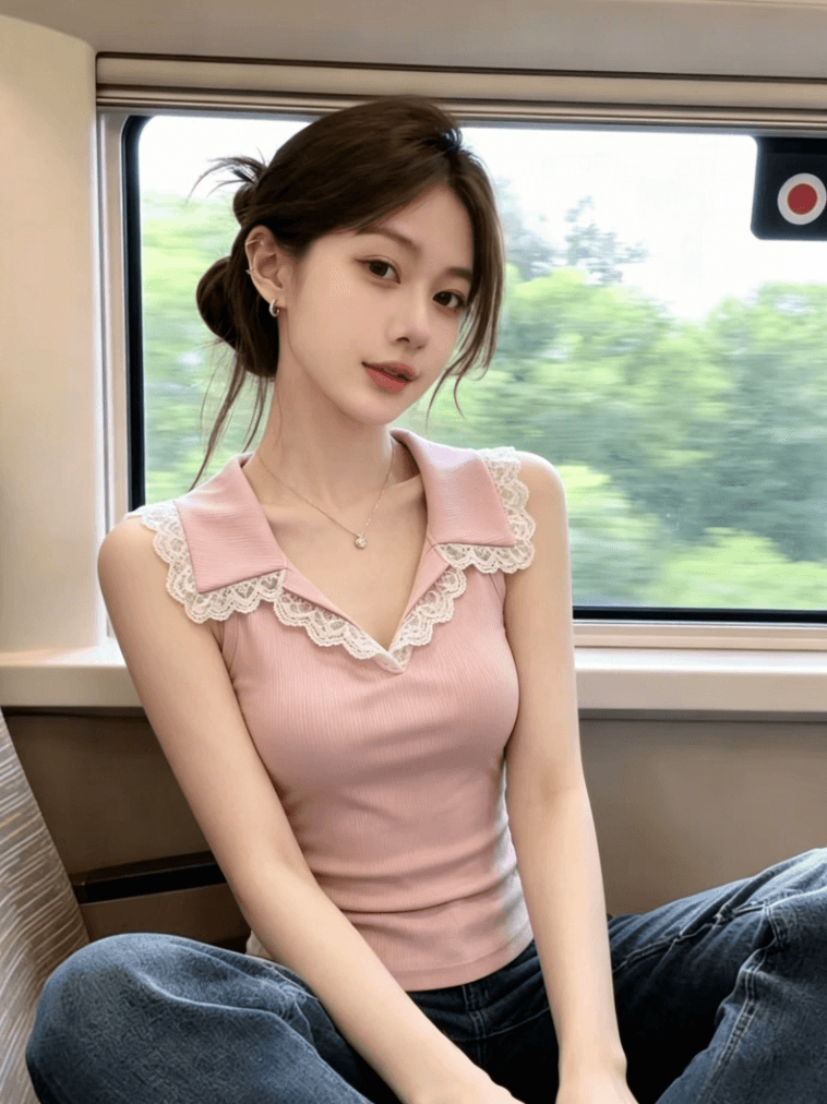고급 센스 레이스 레이스 패치워크 폴로 칼라 민소매 니트 스웨터 여성 여름 새로운 고유 한 슈퍼 잘 생긴 아름다운 맨위 상세 이미지 2