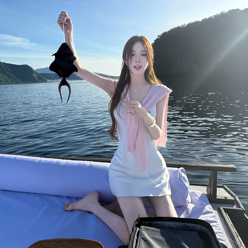 문 vera 잘 한 다 착용 ~ 중 보 주님 캐미솔 얼음 실크 드레스 ol 숄 고급 몸매 가꾸기 치마 투피스 세트 이미지 6