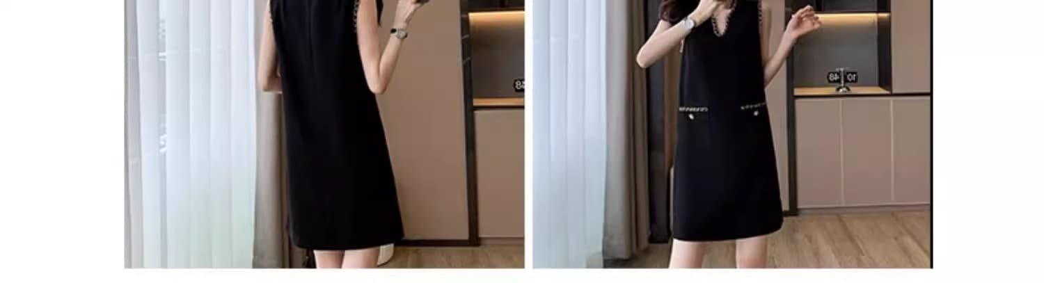 검정색 작은 샤넬 스타일 고급 센스 여성 드레스 여름 2026 새로운 프랑스식 민소매 조끼 그는 벤 바람 니트 원피스 상세 이미지 8