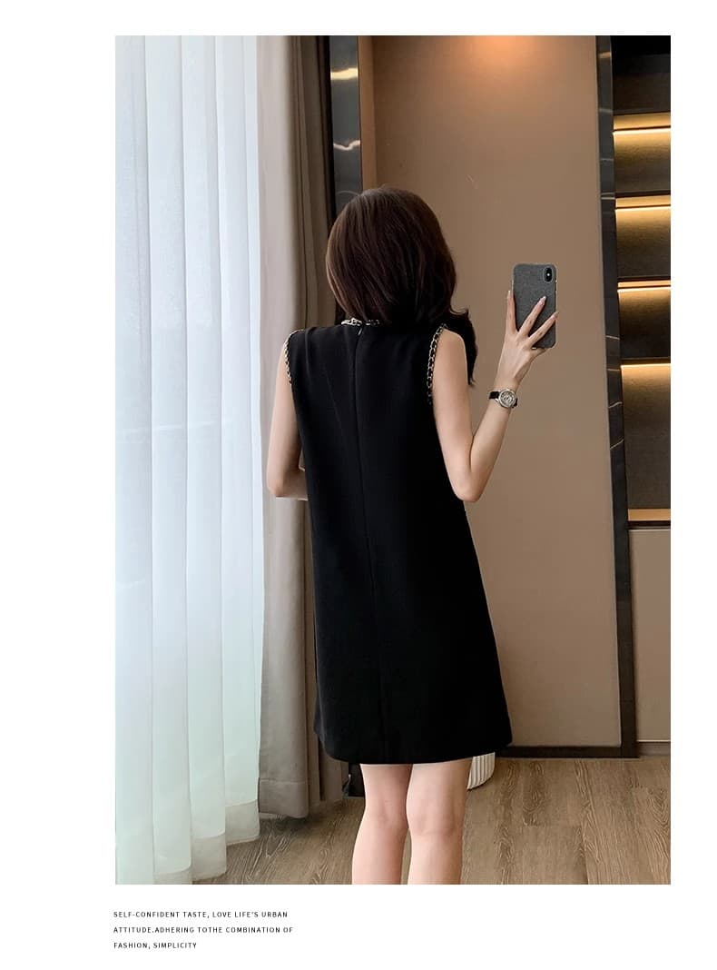 검정색 작은 샤넬 스타일 고급 센스 여성 드레스 여름 2026 새로운 프랑스식 민소매 조끼 그는 벤 바람 니트 원피스 상세 이미지 13