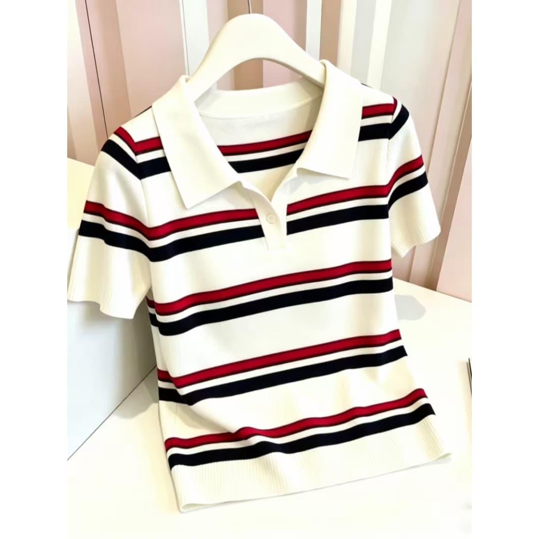 표지 배 스트라이프 POLO 칼라 캐주얼 짧은 소매 위버 이미지 5