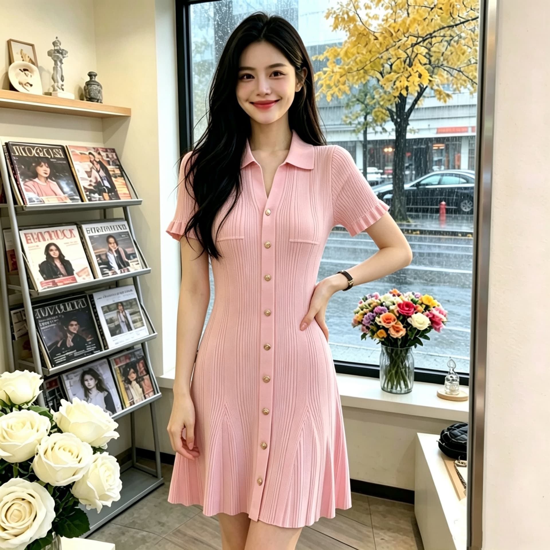 2026 년 여름 새로운 여성 빛 럭셔리 바람 POLO 칼라 니트 드레스 여성용 짧은 소매 허리 수축 슬림해 보이는 품격 치마 상세 이미지 2