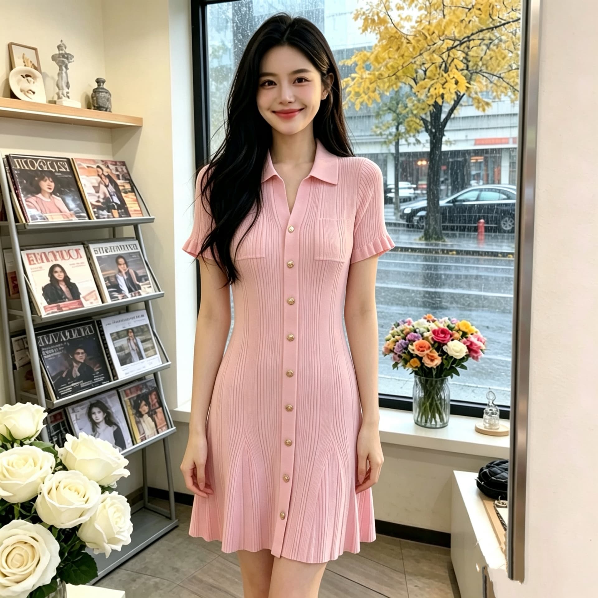 2026 년 여름 새로운 여성 빛 럭셔리 바람 POLO 칼라 니트 드레스 여성용 짧은 소매 허리 수축 슬림해 보이는 품격 치마 상세 이미지 4