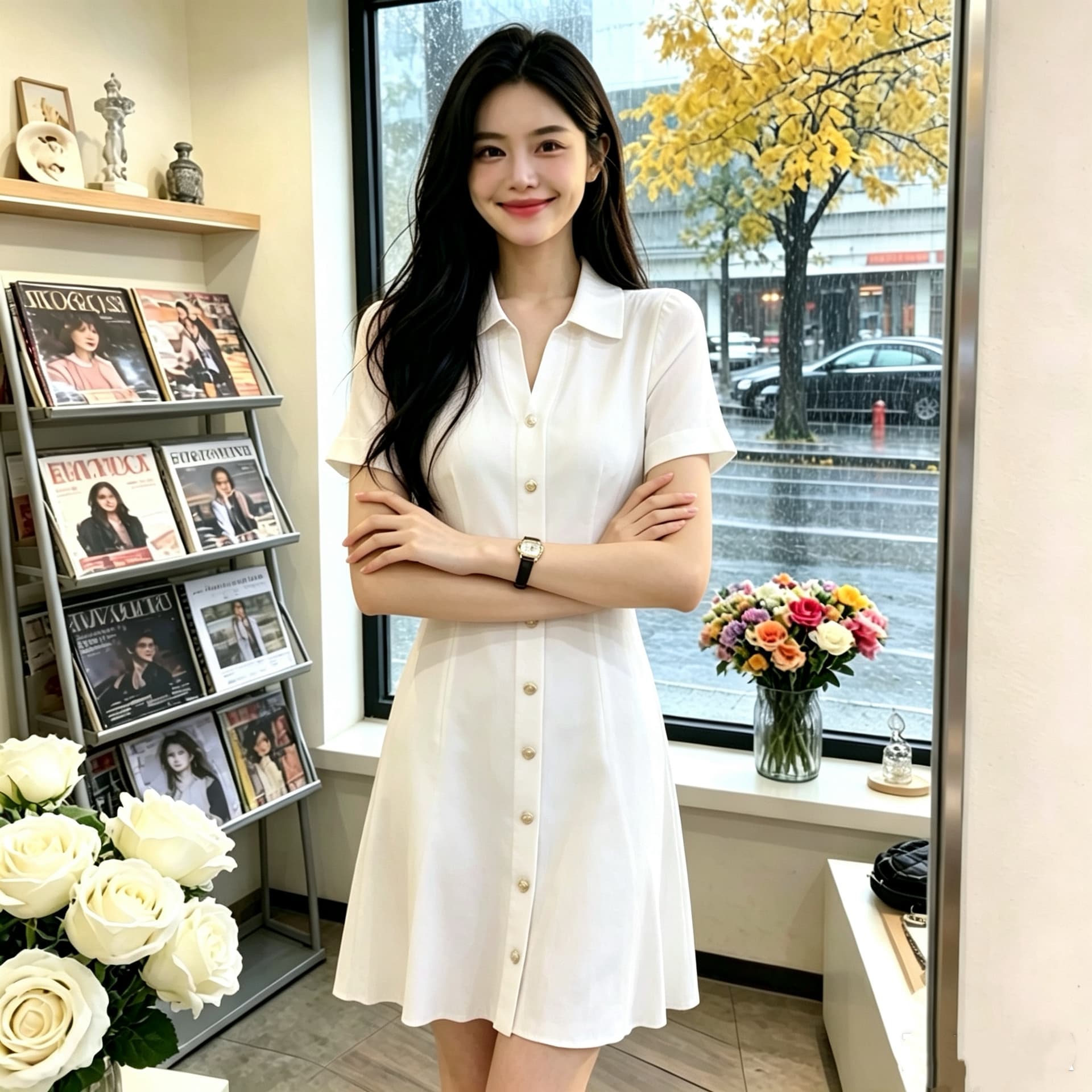 2026 년 여름 새로운 여성 빛 럭셔리 바람 POLO 칼라 니트 드레스 여성용 짧은 소매 허리 수축 슬림해 보이는 품격 치마 상세 이미지 8