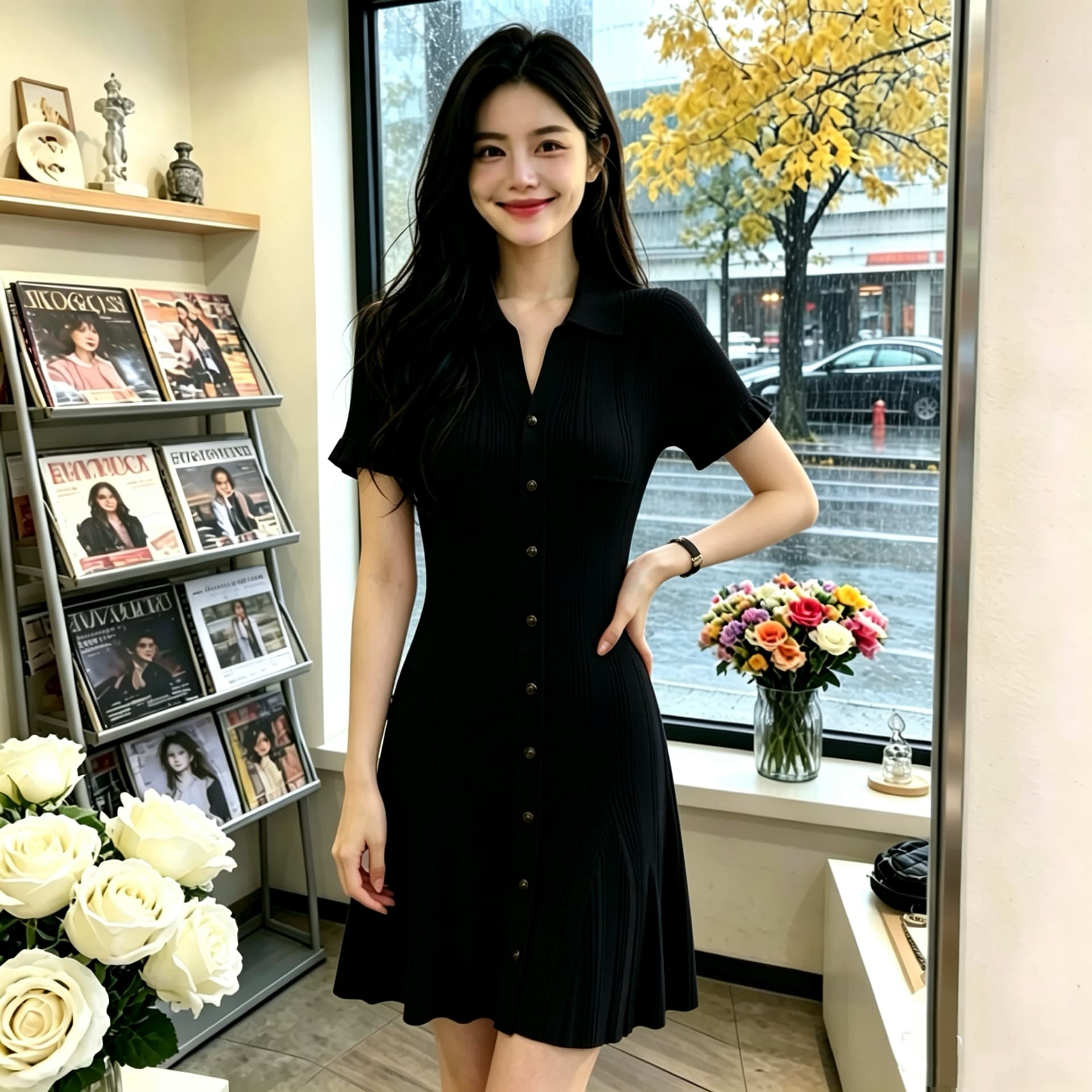 2026 년 여름 새로운 여성 빛 럭셔리 바람 POLO 칼라 니트 드레스 여성용 짧은 소매 허리 수축 슬림해 보이는 품격 치마 상세 이미지 10
