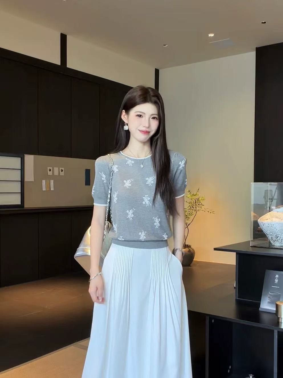 ziyi 반팔 풀오버 니트 스웨터 여성 여름 새로운 디자인 섹션 자카드 패션 품격 맨위 상세 이미지 2