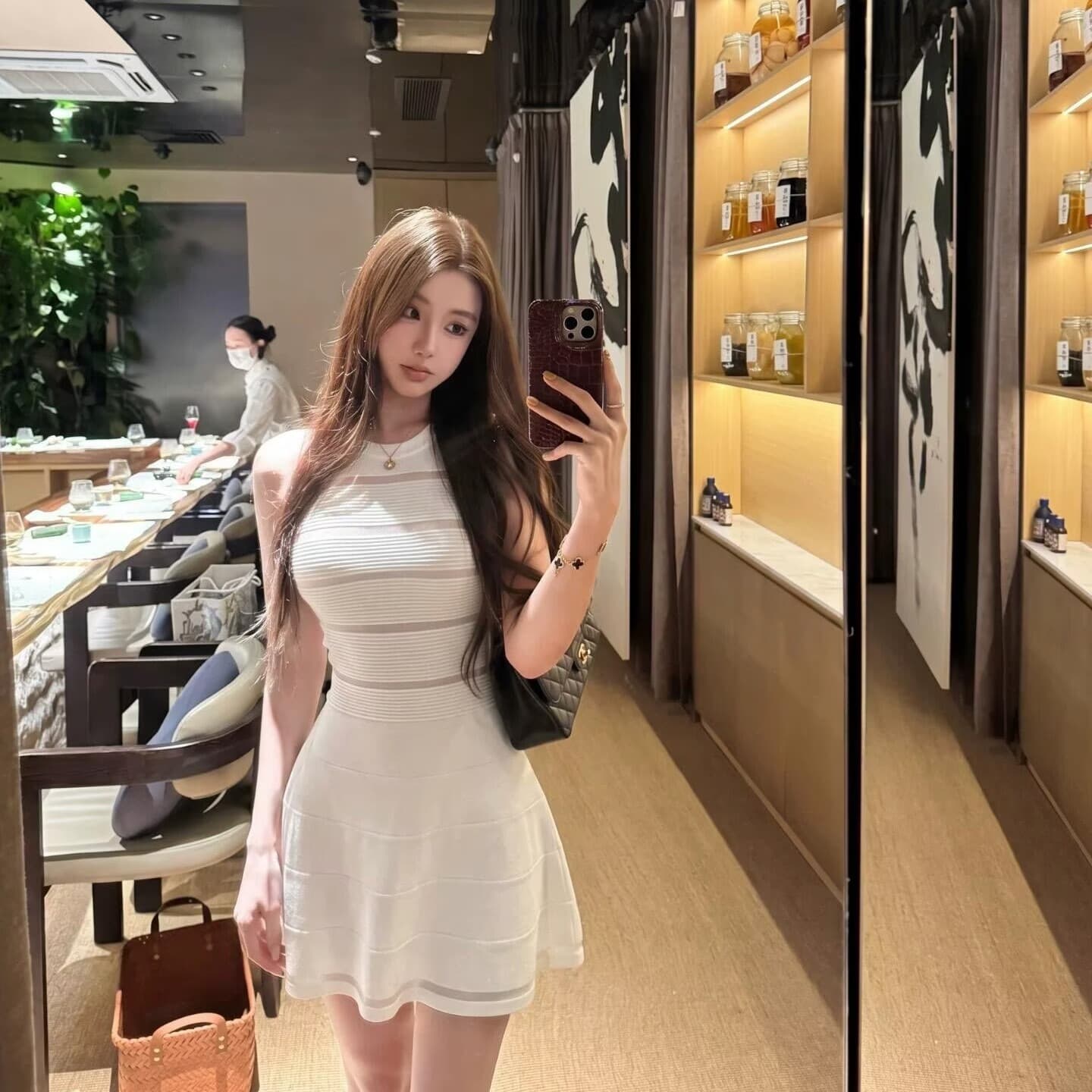 원 영어 유럽 니켈 장 원 영어 같은 단락 원사 수평 줄무늬 니트 둘 색상 민소매 드레스 이미지 6
