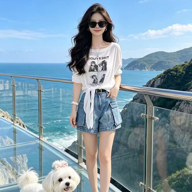 자외선 차단 블라우스 여성 얇은 스타일 여름 2026 새로운 느긋한 바람 해변가 착용 가져 가라. 프린트 루즈핏 화이트 긴팔 티셔츠 상세 이미지 5