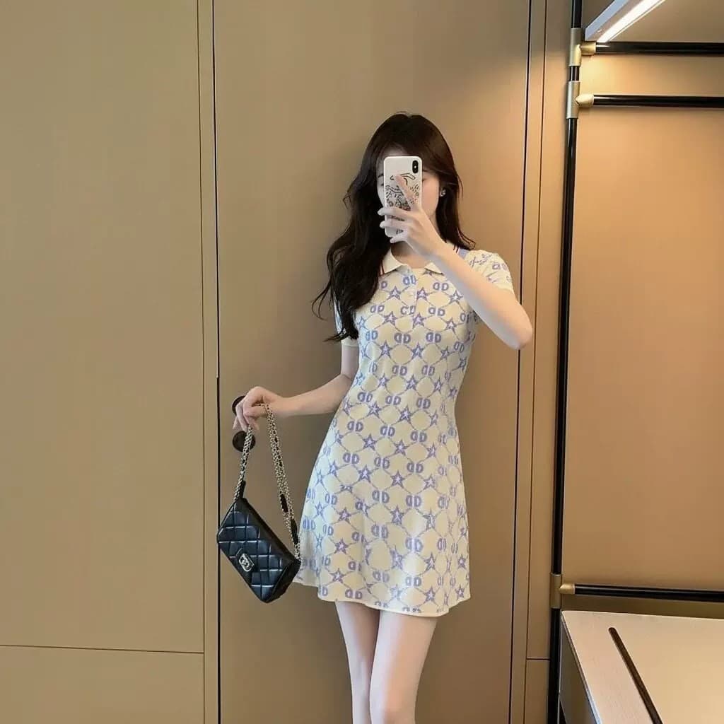 한국 품격 polo 폴로 칼라 부드러운 숙녀 학원 작은 샤넬 스타일 얼음 실크 드레스 프랑스식 패션 캐주얼 ol 치마 상세 이미지 6