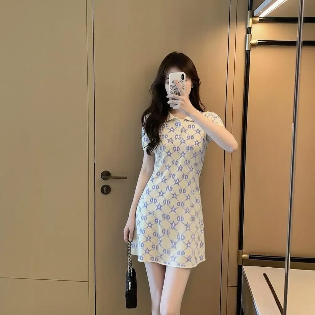 한국 품격 polo 폴로 칼라 부드러운 숙녀 학원 작은 샤넬 스타일 얼음 실크 드레스 프랑스식 패션 캐주얼 ol 치마 상세 이미지 7