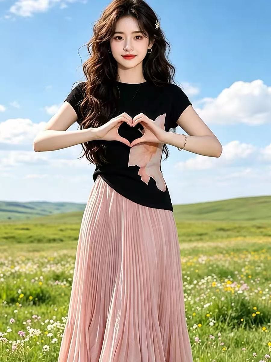 수채화 꽃 반팔 니트 스웨터 여성 여름 새로운 디자인 센스 검정색 몸매 가꾸기 슬림해 보이는 다용도 작은 대중 맨위 트렌디 상세 이미지 2