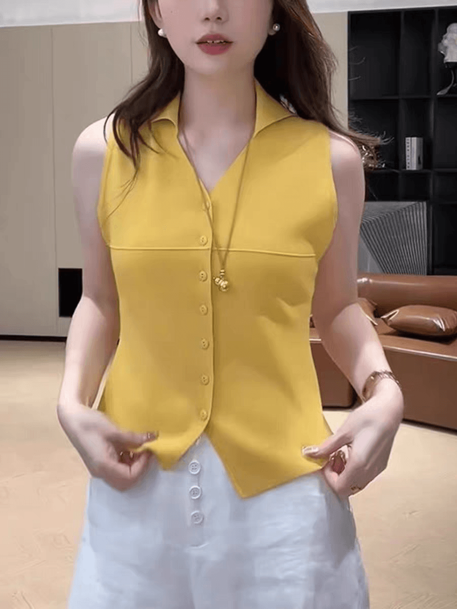 부드러운 바람 POLO 칼라 민소매 파란색 니트 조끼 여성 여름 새로운 달콤함 슬림해 보이는 맨위 상세 이미지 1