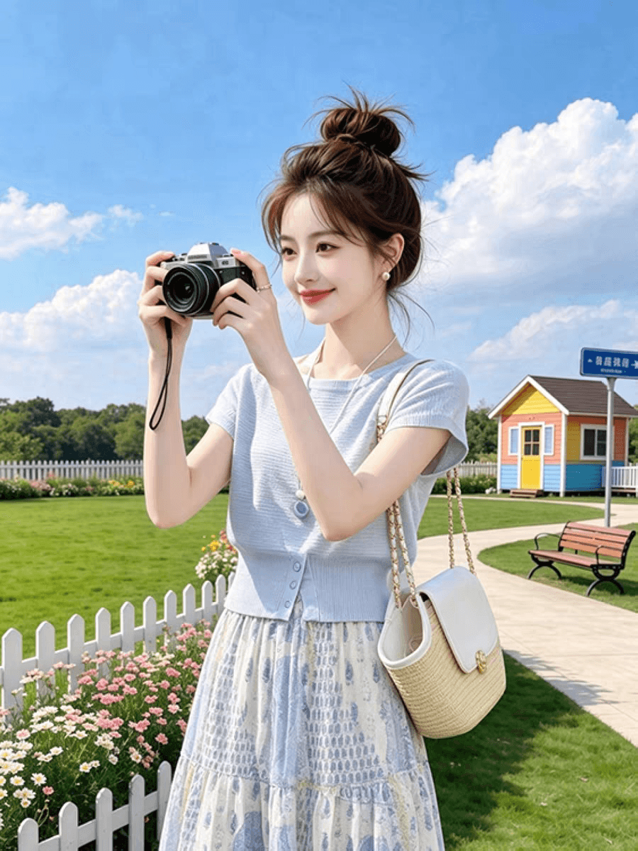 파란색 루즈핏 작은 날다 소매 티셔츠 여성 2026 새로운 여름 아름다운 장난기 넘치는 작은 맨위 품격 빛 요리 한 바람 착용 가져 가라. 이미지 2