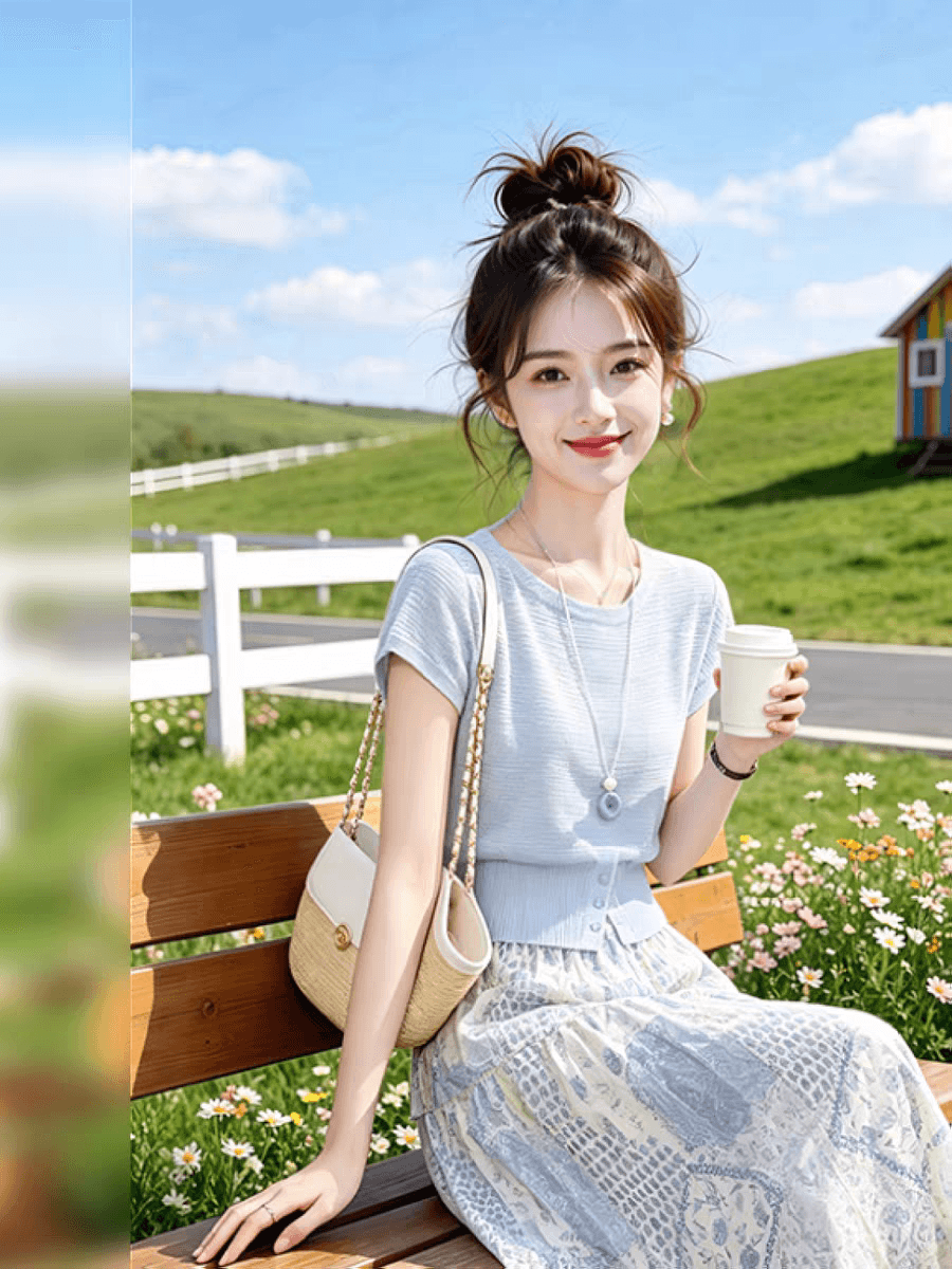 파란색 루즈핏 작은 날다 소매 티셔츠 여성 2026 새로운 여름 아름다운 장난기 넘치는 작은 맨위 품격 빛 요리 한 바람 착용 가져 가라. 이미지 3