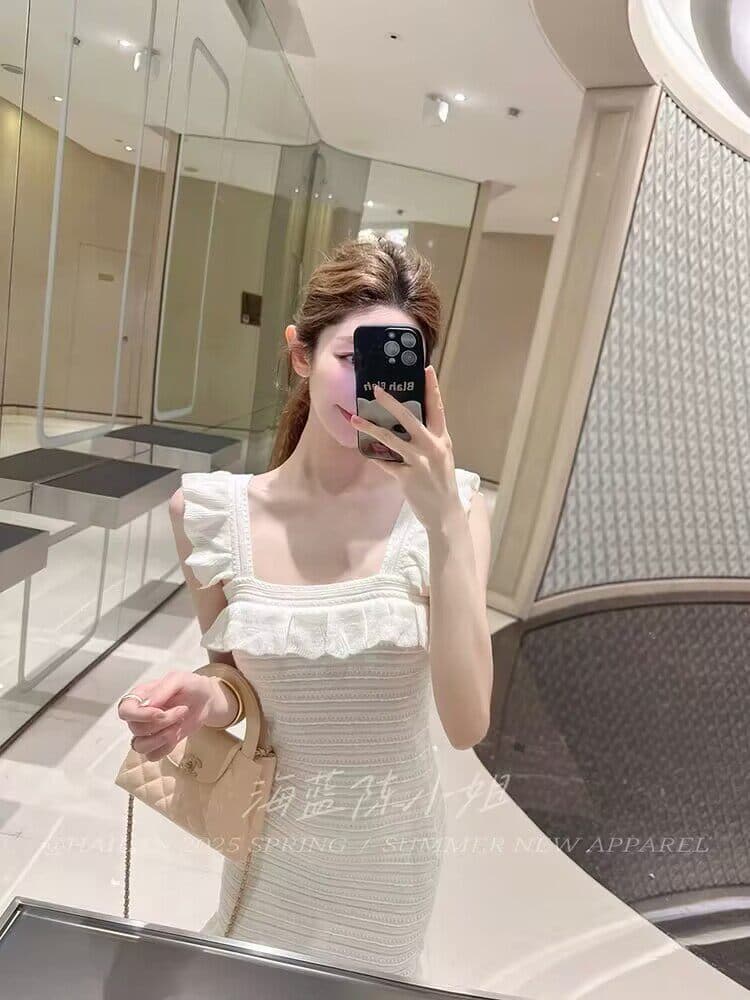 Jiaojiao 길다 달콤함 부드러운 바람 광장 칼라 여성 드레스 여름 디자인 센스 작은 대중 몸매 가꾸기 슬림해 보이는 타이트 스커트 미니 스커트 상세 이미지 8