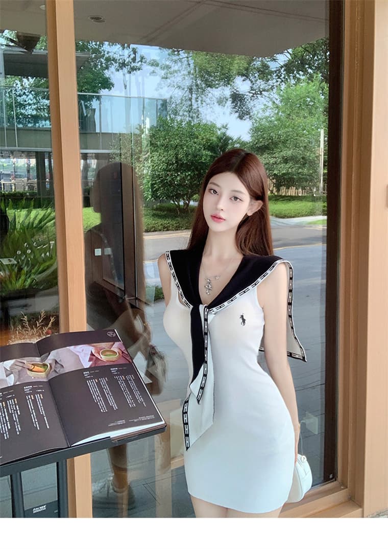 프랑스식 부드러운 바람 미니멀리즘 화이트 타이트 스커트 쇼트 스타일 조끼 니트 드레스 코디 숄 여름 드레스 두 조각 여성 세트 상세 이미지 3