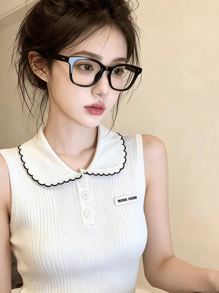 부드러운 바람 베이비 칼라 민소매 니트 조끼 여성 여름 새로운 연령 감소 화이트 단추 장식 달콤한 핫걸 맨위 상세 이미지 1
