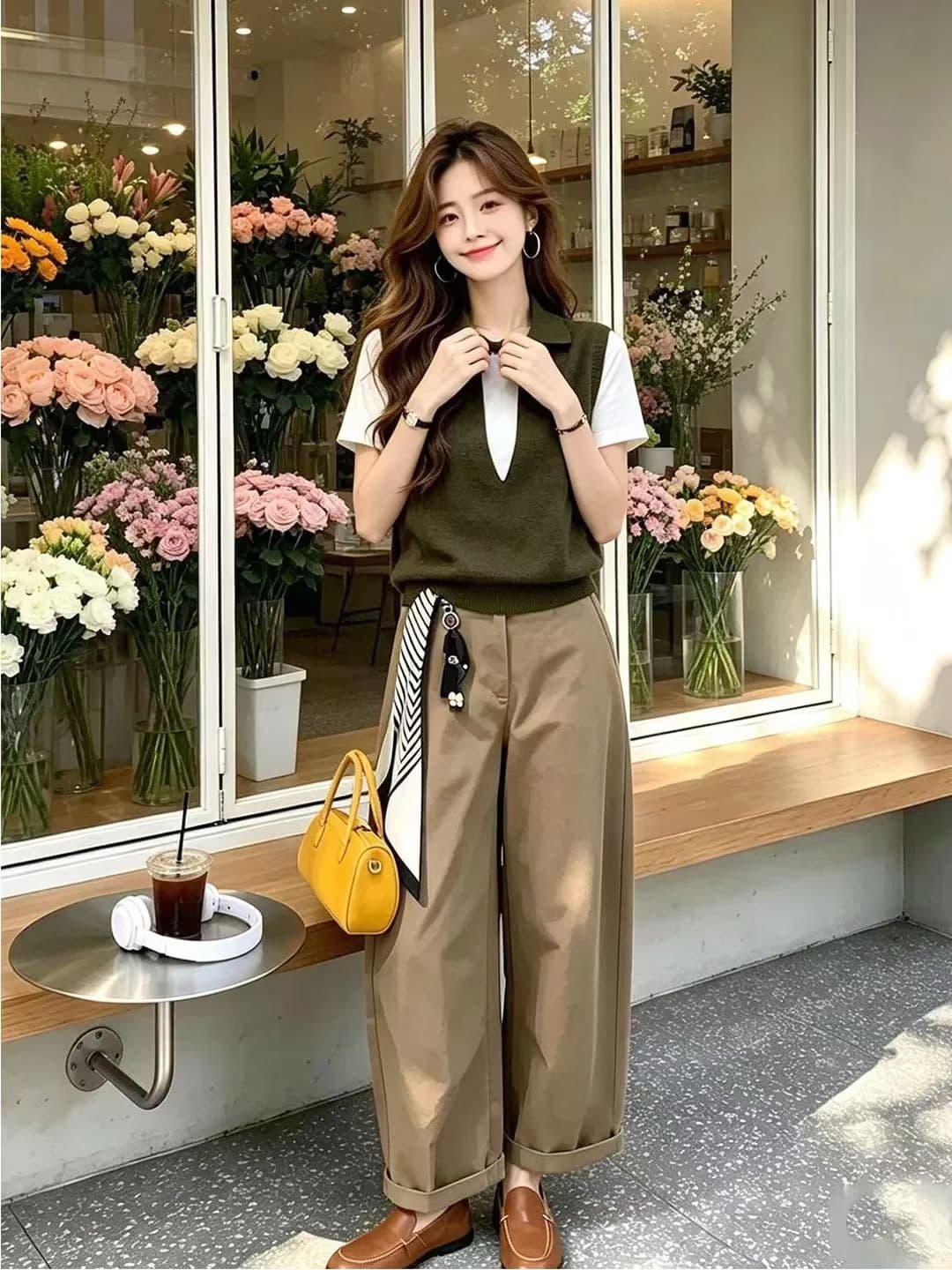 학원 스타일 패치워크 색상 페이크 레이어드 polo 긍정적 인 어깨 반팔 티셔츠 여자 여름 니트 스웨터 이미지 2