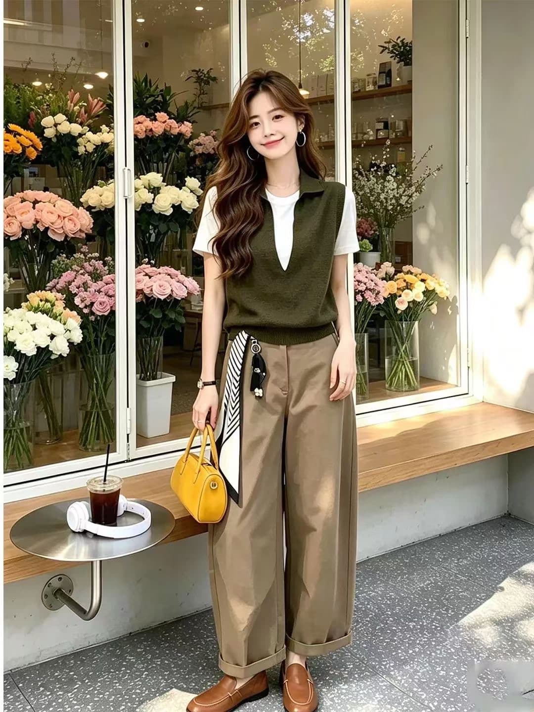 학원 스타일 패치워크 색상 페이크 레이어드 polo 긍정적 인 어깨 반팔 티셔츠 여자 여름 니트 스웨터 상세 이미지 6