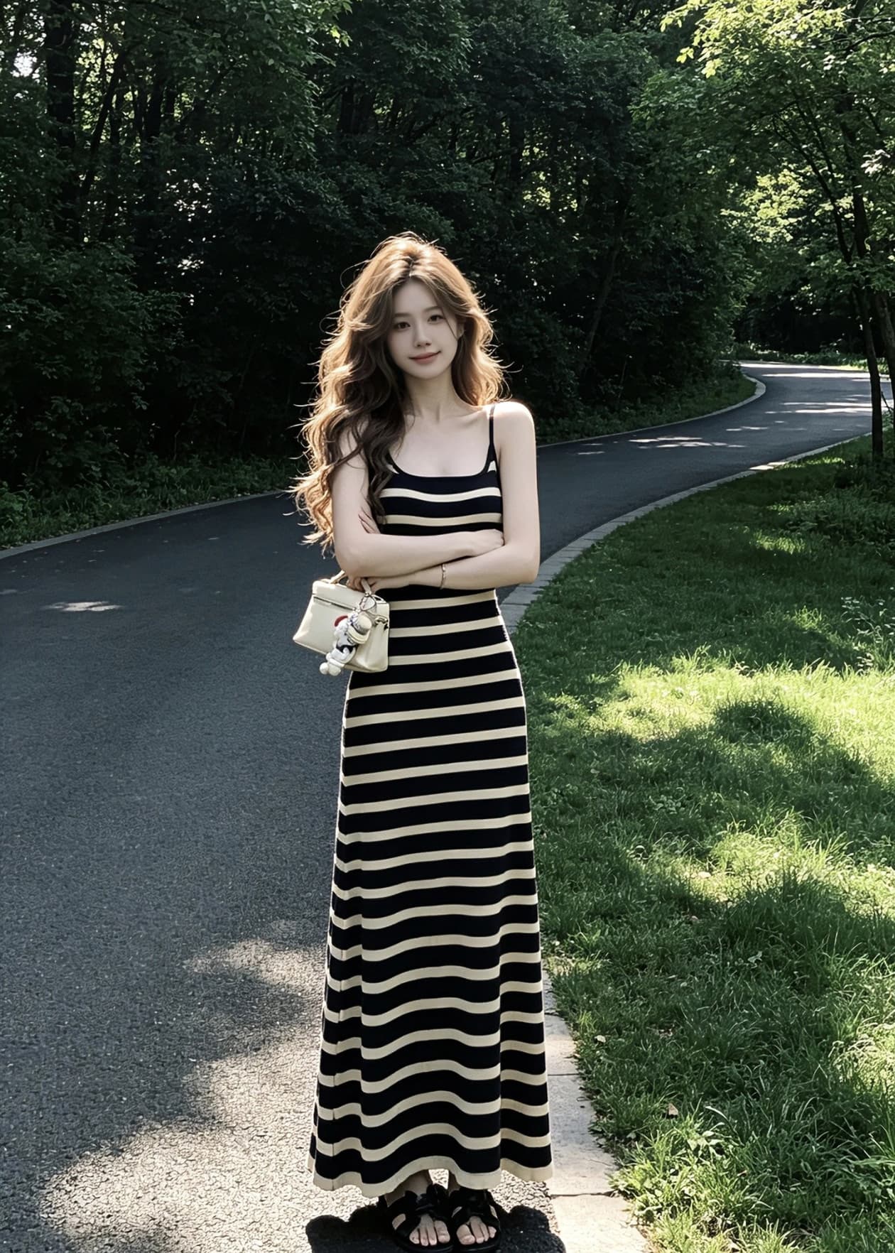 한국 스타일 다용도 스트라이프 니트 드레스 새로운 여름 몸매 가꾸기 휴가 바람 타이트 스커트 슬림해 보이는 표지 넓적 다리 슬립 롱 스커트 이미지 2