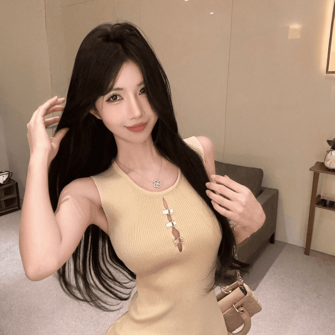 프랑스식 섹시함 홀로우 아웃 라운드 넥 니트 드레스 하이웨이스트 패션 몸매 가꾸기 슬림해 보이는 민소매 중간 길이 타이트 스커트 조끼 스커트 상세 이미지 2