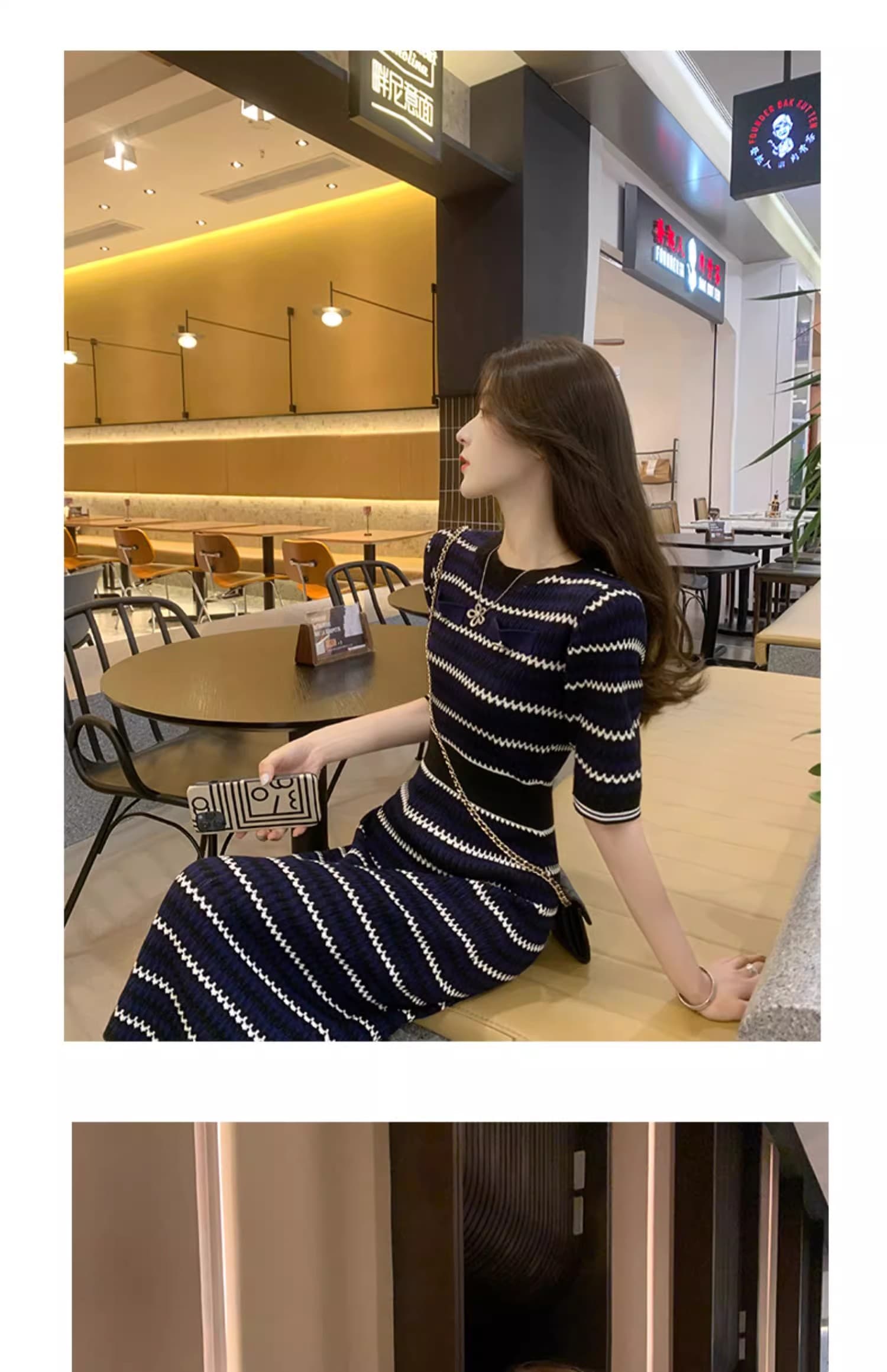 프랑스식 여성 드레스 여름 2026 년 새로운 품격 고급 센스 스트라이프 슬림해 보이는 작은 샤넬 스타일 니트 치마 상세 이미지 5