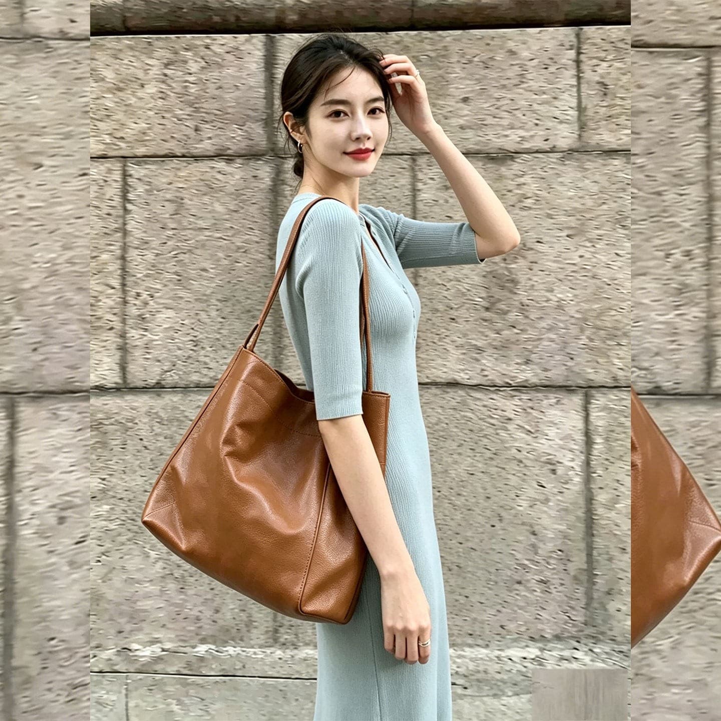 빛 요리 한 미니멀리즘 바람 V넥 니트 여성 드레스 여름 새로운 고급 센스 파란색 중간 길이 허리 수축 타이트 스커트 상세 이미지 9